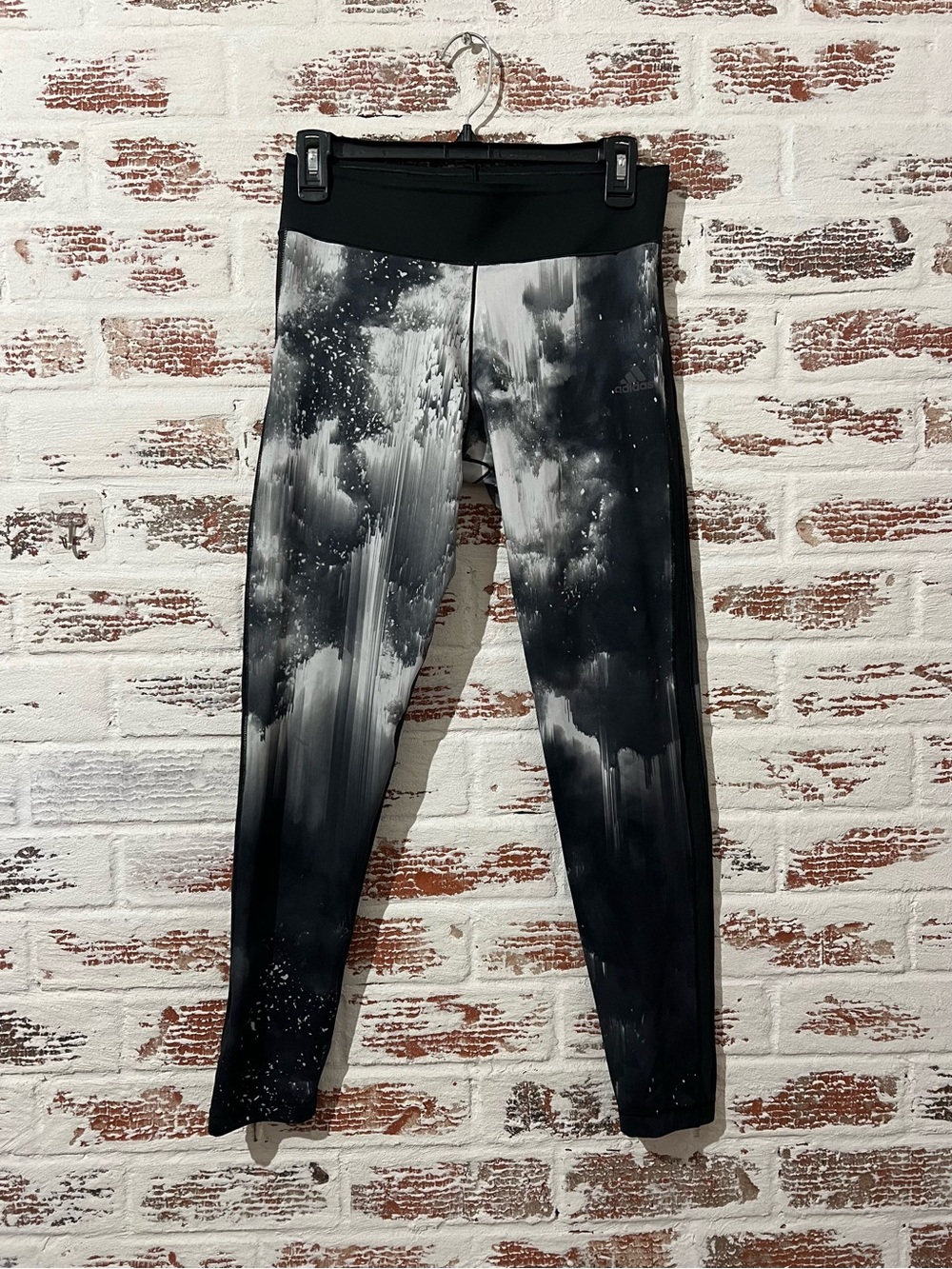 Adidas Climalite Leggings Black White Abstract Print Athletic Activewear